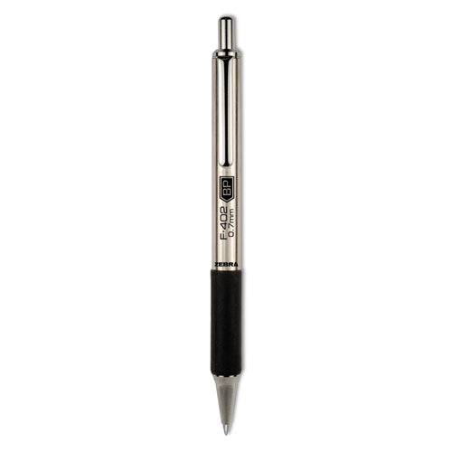 F-402 Ballpoint Pen, Retractable, Fine 0.7 mm, Black Ink, Stainless Steel/Black Barrel-(ZEB29210)