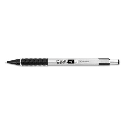 M-301 Mechanical Pencil, 0.5 mm, HB (#2.5), Black Lead, Steel/Black Accents Barrel, Dozen-(ZEB54010)