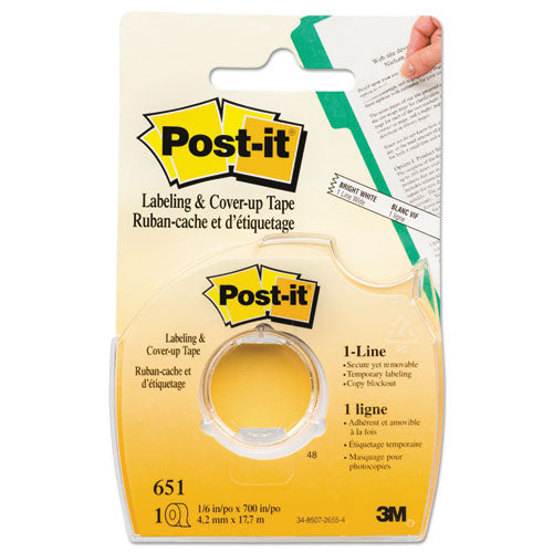 Labeling and Cover-Up Tape, Non-Refillable, Clear Applicator, 0.17" x 700"-(MMM651)