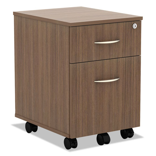 Alera Valencia Series Mobile Pedestal, Left/Right, 2-Drawers: Box/File, Legal/Letter, Modern Walnut, 15.88" x 19.13" x 22.88"-(ALEVABFWA)