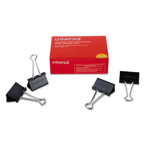 Binder Clips, Large, Black/Silver, 12/Box-(UNV10220)