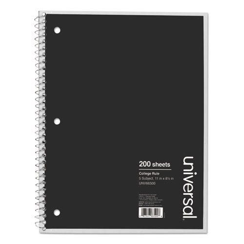 Wirebound Notebook, 5-Subject, Medium/College Rule, Black Cover, (200) 11 x 8.5 Sheets-(UNV66500)