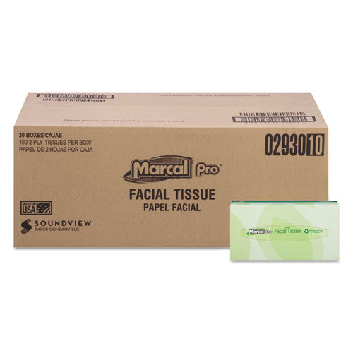 100% Recycled Convenience Pack Facial Tissue, Septic Safe, 2-Ply, White, 100 Sheets/Box, 30 Boxes/Carton-(MRC2930)