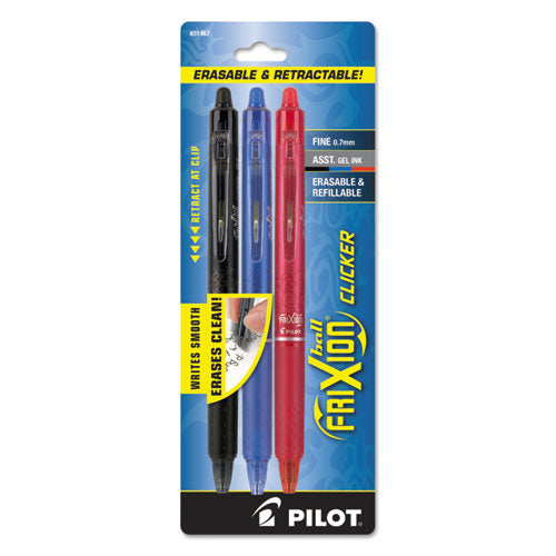 FriXion Clicker Erasable Gel Pen, Retractable, Fine 0.7 mm, Three Assorted Business Ink and Barrel Colors, 3/Pack-(PIL31467)