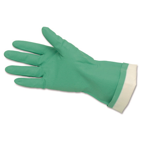 Flock-Lined Nitrile Gloves, One Size, Green, 12 Pairs-(CRW5319E)