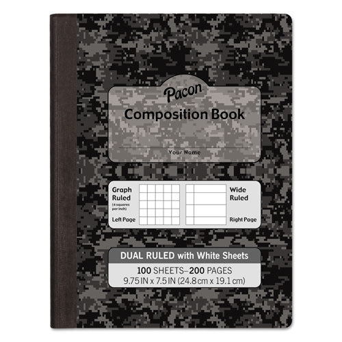 Composition Book, 20 lb Bond Weight Sheets, Wide/Legal Rule, Black Cover, (100) 9.75 x 7.5 Sheets-(PACMMK37164)