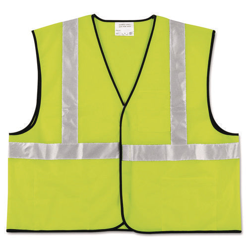 Class 2 Safety Vest, Polyester, Large Fluorescent Lime with Silver Stripe-(CRWVCL2SLL)