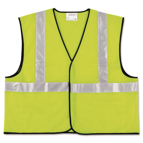 Class 2 Safety Vest, Polyester, X-Large, Fluorescent Lime with Silver Stripe-(CRWVCL2SLXL)