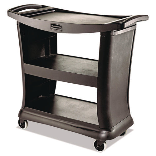 Executive Service Cart, Plastic, 3 Shelves, 300 lb Capacity, 20.33" x 38.9" x 38.9", Black-(RCP9T6800BK)