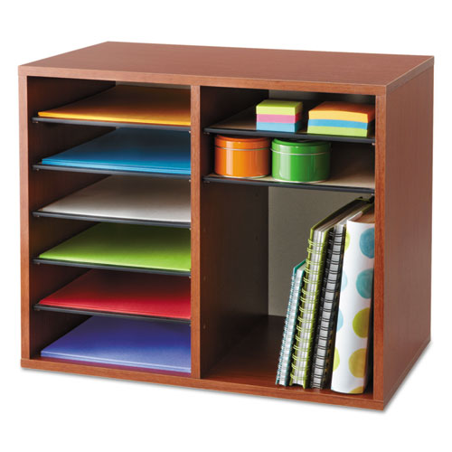 Fiberboard Literature Sorter, 12 Compartments, 19.63 x 11.88 x 16.13, Cherry-(SAF9420CY)