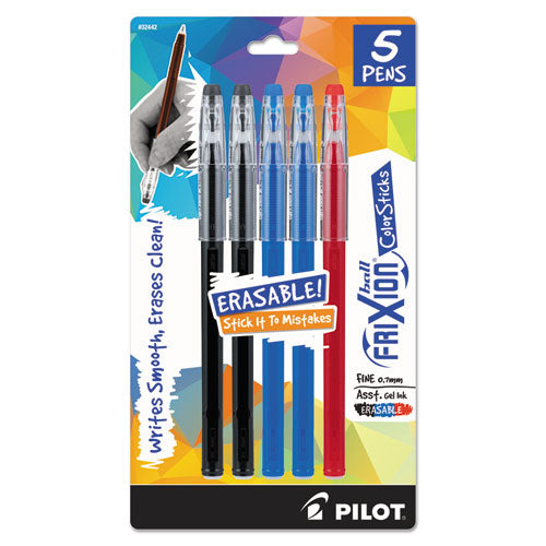 Blister-Carded FriXion ColorSticks Erasable Gel Pen, Stick, Fine 0.7 mm, Assorted Ink and Barrel Colors, 5/Pack-(PIL32442)