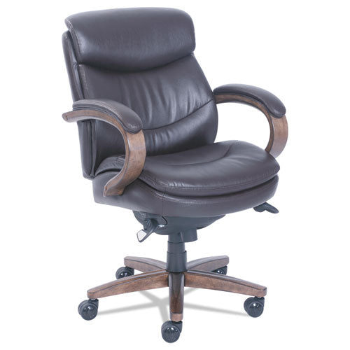 Woodbury Mid-Back Executive Chair, Supports Up to 300 lb, 18.75" to 21.75" Seat Height, Brown Seat/Back, Weathered Sand Base-(LZB48963B)