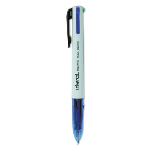 4-Color Multi-Color Ballpoint Pen, Retractable, Medium 1 mm, Black/Blue/Green/Red Ink, White/Translucent Blue Barrel, 3/Pack-(UNV44444)
