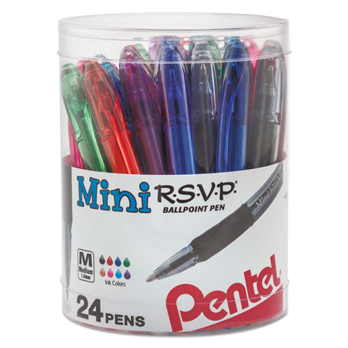 R.S.V.P. Mini Ballpoint Pen, Stick, Medium 1 mm, Assorted Ink and Barrel Colors, 24/Pack-(PENBK91MN24M)