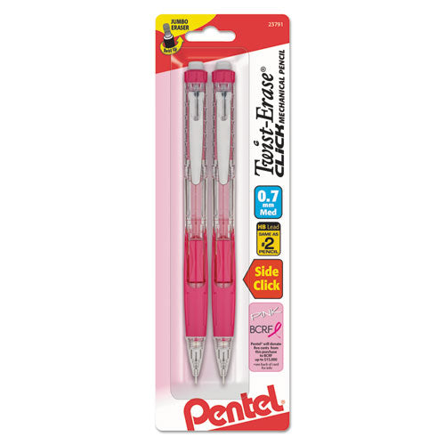 Twist-Erase CLICK Mechanical Pencil, 0.7 mm, HB (#2.5), Black Lead, Pink Barrel, 2/Pack-(PENPD277TBP2PBC)