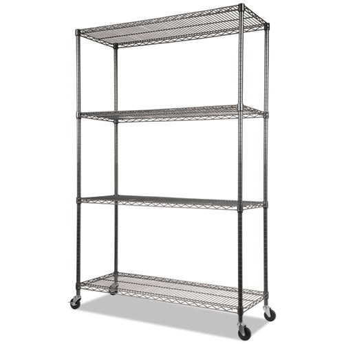 NSF Certified 4-Shelf Wire Shelving Kit with Casters, 48w x 18d x 72h, Black Anthracite-(ALESW604818BA)