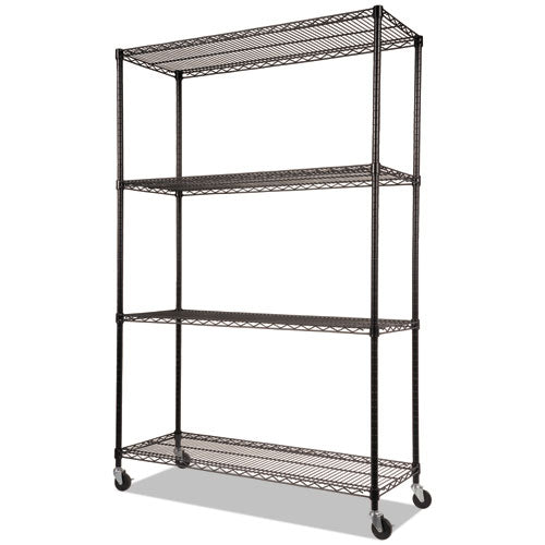 NSF Certified 4-Shelf Wire Shelving Kit with Casters, 48w x 18d x 72h, Black-(ALESW604818BL)