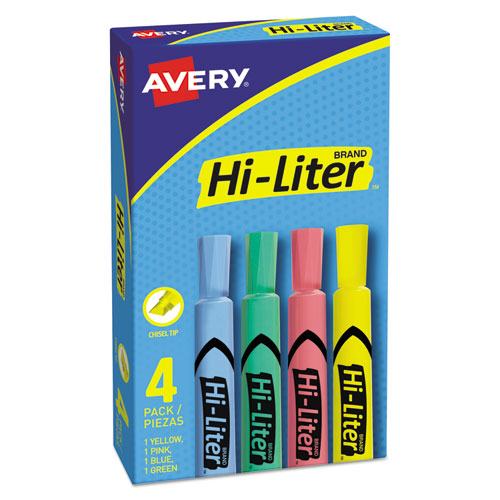 HI-LITER Desk-Style Highlighters, Assorted Ink Colors, Chisel Tip, Assorted Barrel Colors, 4/Set-(AVE17752)