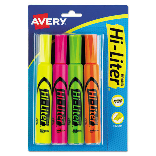 HI-LITER Desk-Style Highlighters, Assorted Ink Colors, Chisel Tip, Assorted Barrel Colors, 4/Set-(AVE24063)