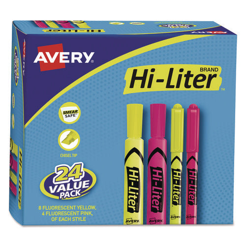 HI-LITER Highlighter Value Pack, Desk/Pen Style Combo, Assorted Ink Colors, Chisel/Bullet Tips, Assorted Barrel Colors, 24/PK-(AVE29862)