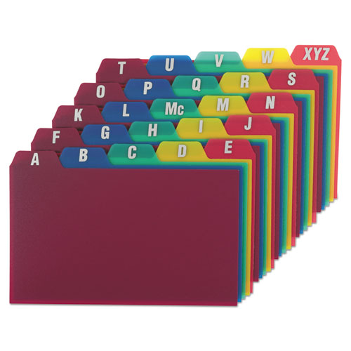 Durable Poly A-Z Card Guides, 1/5-Cut Top Tab, A to Z, 3 x 5, Assorted Colors, 25/Set-(OXF73153)