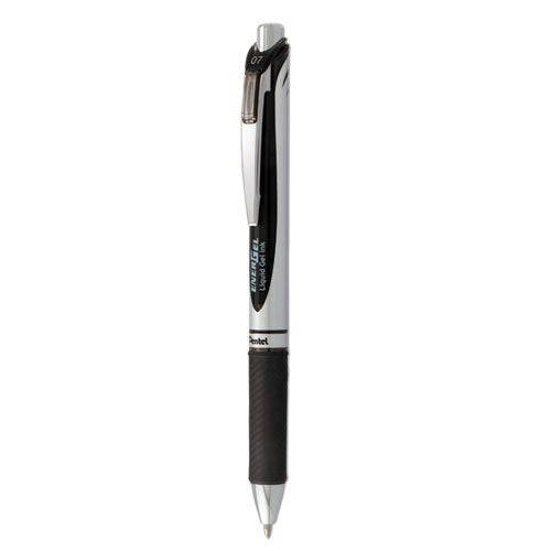 EnerGel RTX Gel Pen, Retractable, Medium 0.7 mm, Black Ink, Black/Silver Barrel, Dozen-(PENBL77PC12A1)