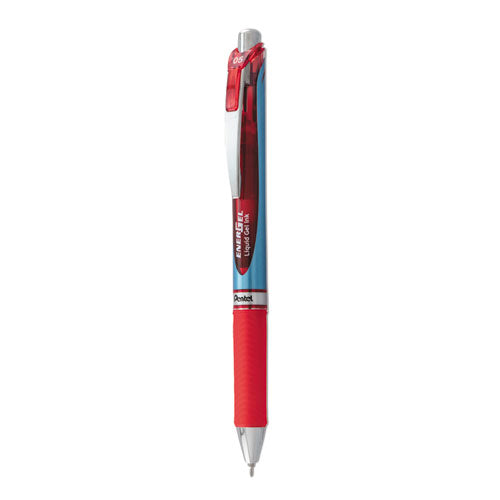 EnerGel RTX Gel Pen, Retractable, Fine 0.5 mm Needle Tip, Red Ink, Silver/Red Barrel-(PENBLN75B)