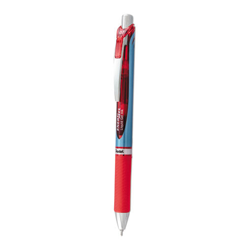 EnerGel RTX Gel Pen, Retractable, Medium 0.7 mm Needle Tip, Red Ink, Red/Gray Barrel-(PENBLN77B)