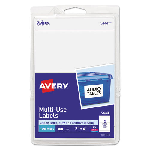 Removable Multi-Use Labels, Inkjet/Laser Printers, 2 x 4, White, 2/Sheet, 50 Sheets/Pack, (5444)-(AVE05444)
