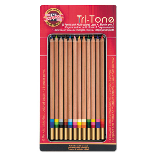 Tri-Tone Color Pencils, 3.8 mm, Assorted Tri-Tone Lead Colors, Tan Barrel, Dozen-(KOHFA33TIN12BC)