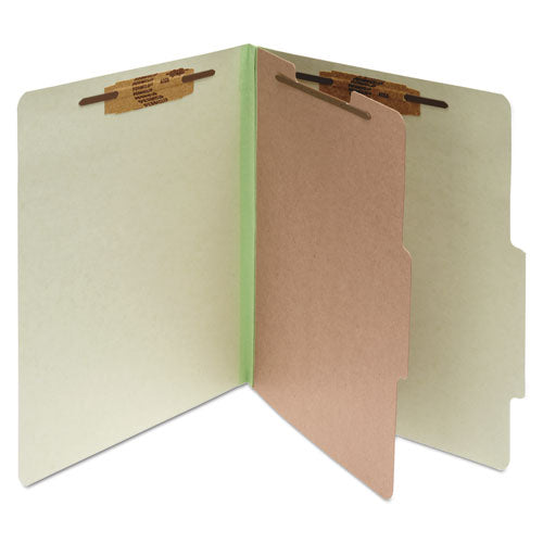 Pressboard Classification Folders, 2" Expansion, 1 Divider, 4 Fasteners, Legal Size, Leaf Green Exterior, 10/Box-(ACC16044)