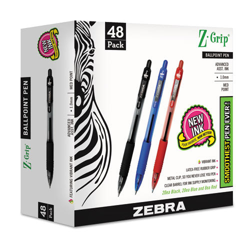 Z-Grip Ballpoint Pen, Retractable, Medium 1 mm, Assorted Ink and Barrel Colors, 48/Pack-(ZEB22048)