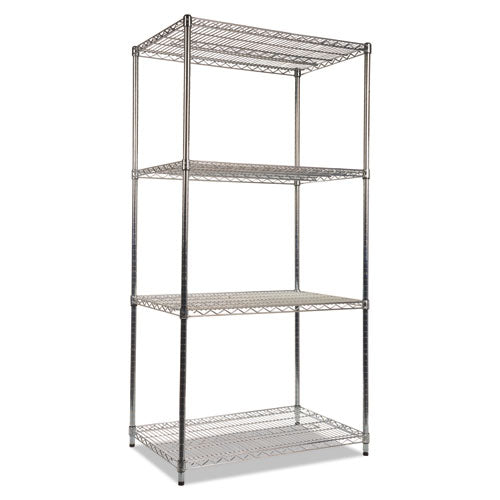 NSF Certified Industrial Four-Shelf Wire Shelving Kit, 36w x 24d x 72h, Silver-(ALESW503624SR)