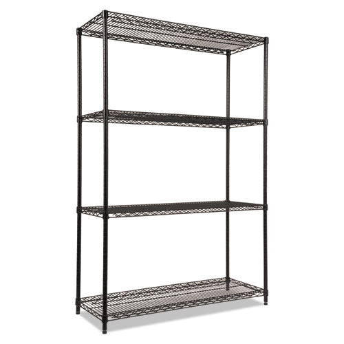 NSF Certified Industrial Four-Shelf Wire Shelving Kit, 48w x 18d x 72h, Black-(ALESW504818BL)