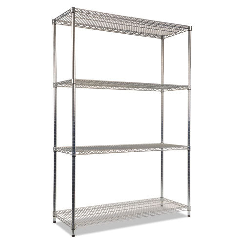 NSF Certified Industrial Four-Shelf Wire Shelving Kit, 48w x 18d x 72h, Silver-(ALESW504818SR)