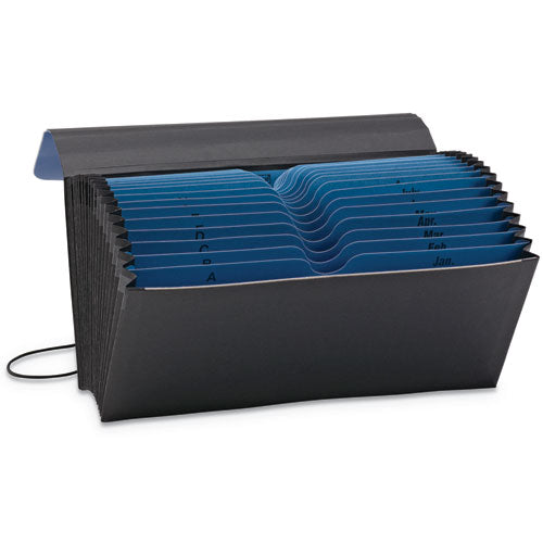 Handy File with Pockets, 21 Sections, Elastic Cord Closure, 1/2-Cut Tabs, Check Size, Black/Blue-(SMD70506)