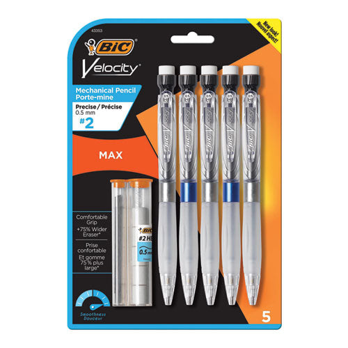 Velocity Max Pencil, 0.5 mm, HB (#2), Black Lead, Assorted Barrel Colors, 5/Pack-(BICMPMX5P51)