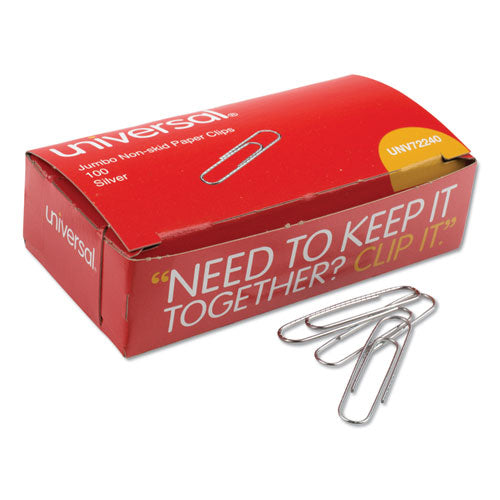 Paper Clips, Jumbo, Nonskid, Silver, 100 Clips/Box, 10 Boxes/Pack-(UNV72240)