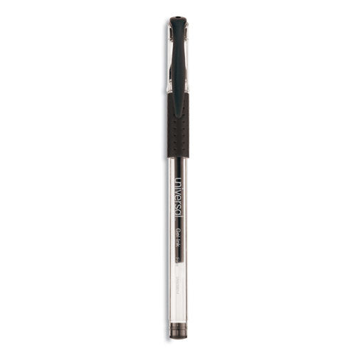 Comfort Grip Gel Pen, Stick, Fine 0.5 mm, Black Ink, Clear Barrel, Dozen-(UNV39514)