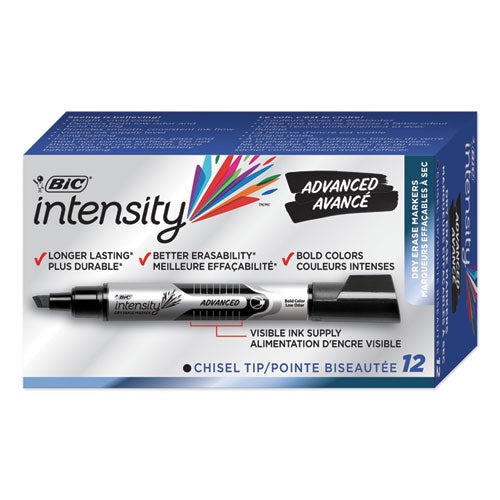 Intensity Advanced Dry Erase Marker, Tank-Style, Broad Chisel Tip, Black, Dozen-(BICGELIT11BK)