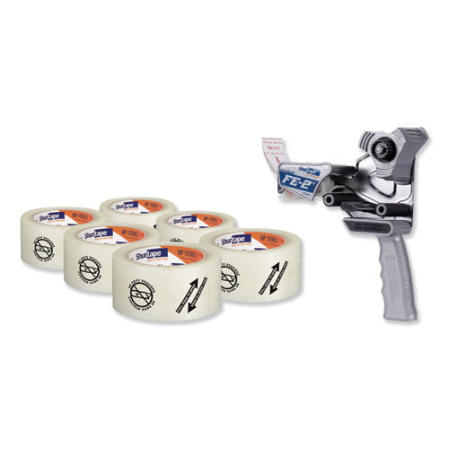 Folded Edge Tape Dispenser with Folded Edge Tape with 6 Rolls of Tape,  3" Core, For Rolls Up to 2.08" x 110 yds, Gray-(DUCFE2)