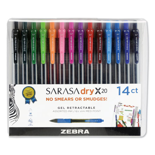 Sarasa Dry Gel X20 Gel Pen, Retractable, Medium 0.7 mm, Assorted Ink and Barrel Colors, 14/Pack-(ZEB46824)