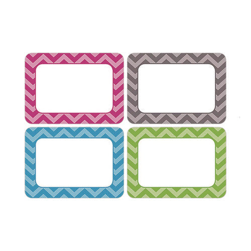 All Grade Self-Adhesive Name Tags, 3.5 x 2.5, Chevron Border Design, Assorted Colors, 36/Pack-(TCR5526)