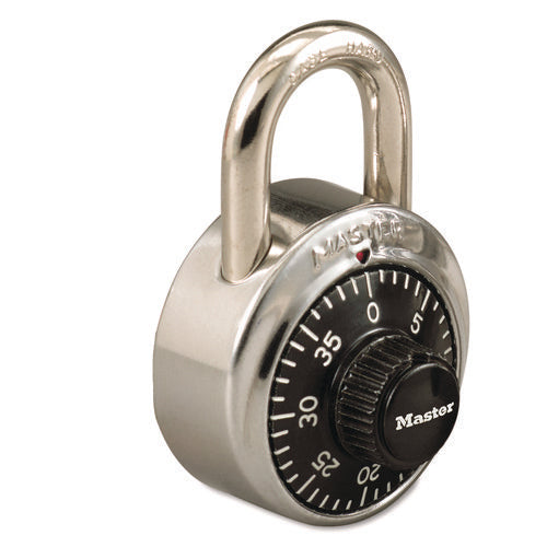 Combination Stainless Steel Padlock with Key Cylinder, 1.87" Wide, Black/Silver-(MLK1525)