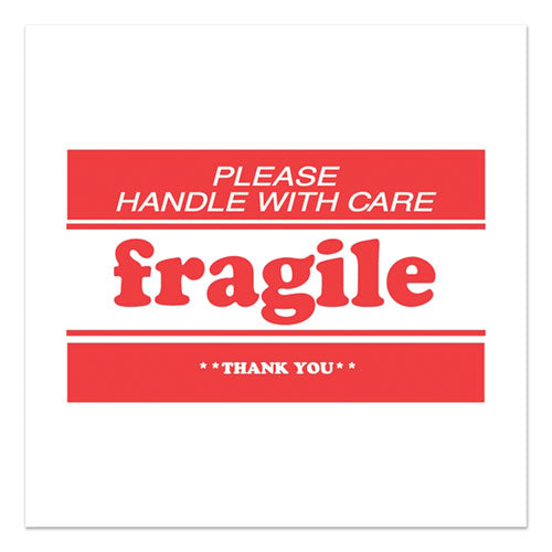 Pre-Printed Message Labels, Fragile-Please Handle with Care-Thank You, 2 x 3, White/Red, 500/Roll-(DKTDL1271B)