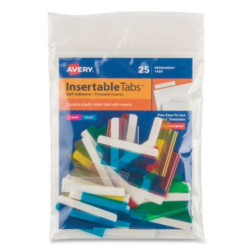 Insertable Index Tabs with Printable Inserts, 1/5-Cut, Assorted Colors, 1.5" Wide, 25/Pack-(AVE16228)