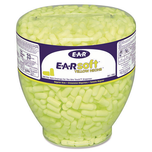 E-A-Rsoft Neon Tapered Earplug Refill, Cordless, Yellow, 500/Box-(MMM3911004)