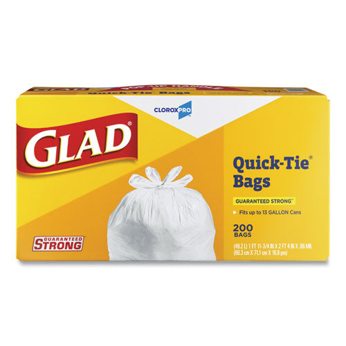 Tall Kitchen Quick-Tie Bags, 13 gal, 0.66 mil, 23.75" x 28", White, 200/Box-(CLO15931)