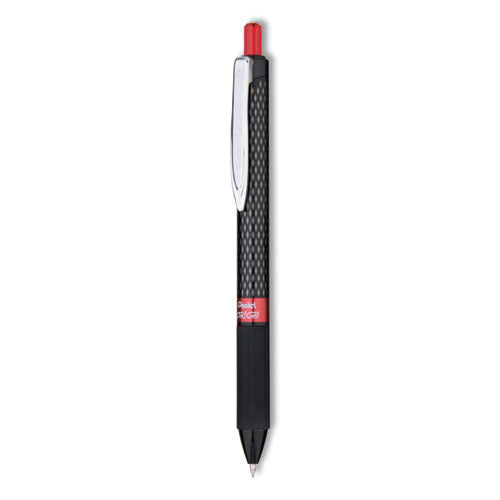 Oh! Gel Pen, Retractable, Medium 0.7 mm, Red Ink, Black Barrel, Dozen-(PENK497B)