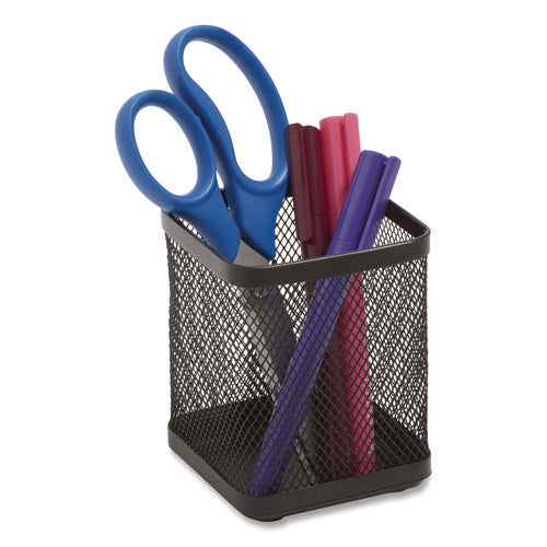 Wire Mesh Pencil Holder, 3.46 x 3.46 x 4.33, Black-(TUD24402480)